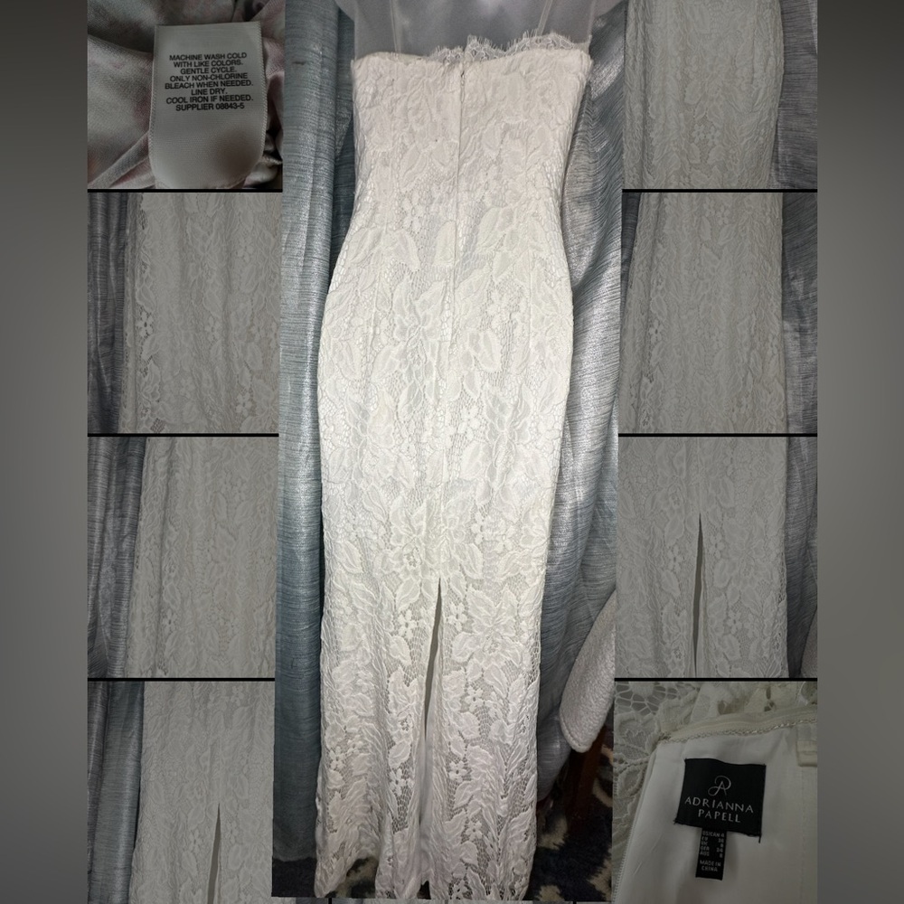 Adrianna Papell White Lace, Strapless Bodycon Long Wedding Gown Dress ~ Size 4